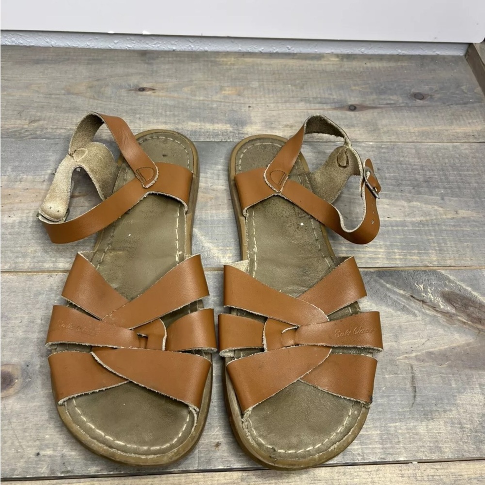 Brown Leather Sandals with Ankle Strap